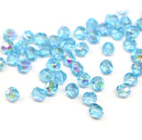 4mm Aqua Blue czech glass beads, fire polished AB finish - 50Pc