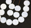 12mm Opaque white coin czech glass beads, round tablet shape pressed beads, 15Pc