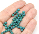 4mm Dark turquoise green melon shape glass beads with blue stripes, 50pc