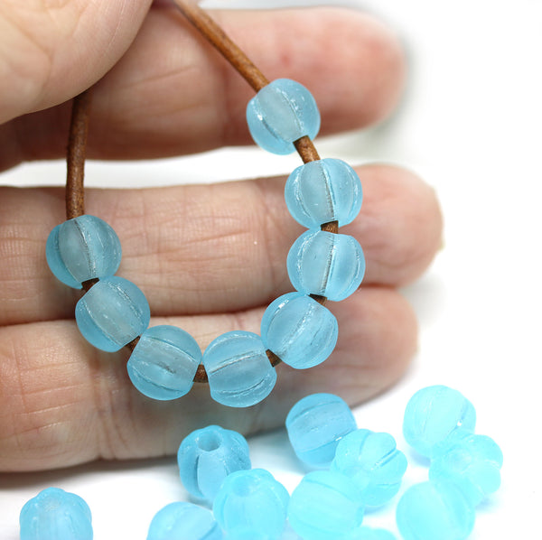 2.5mm hole Frosted blue 8mm melon shape beads, 20pc