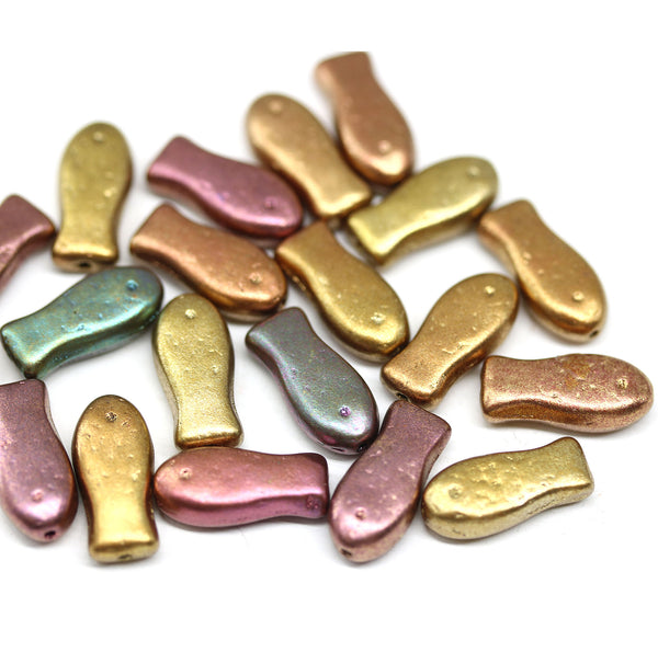 14x7mm Matte metallic czech glass fish beads mix, 20pc