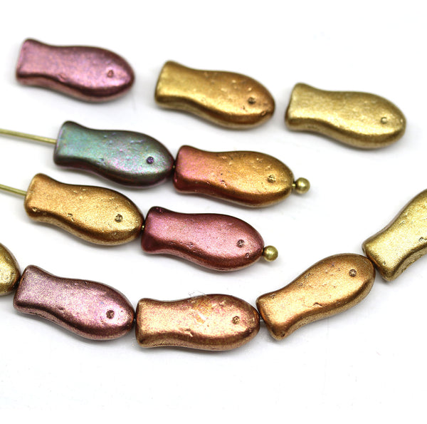 14x7mm Matte metallic czech glass fish beads mix, 20pc