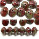 7x11mm Red saucer UFO shape picasso finish Czech glass beads 15Pc