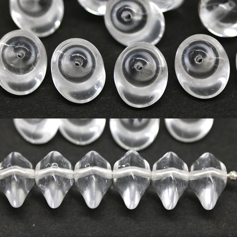 7x11mm Crystal clear saucer UFO shape Czech glass beads 15Pc
