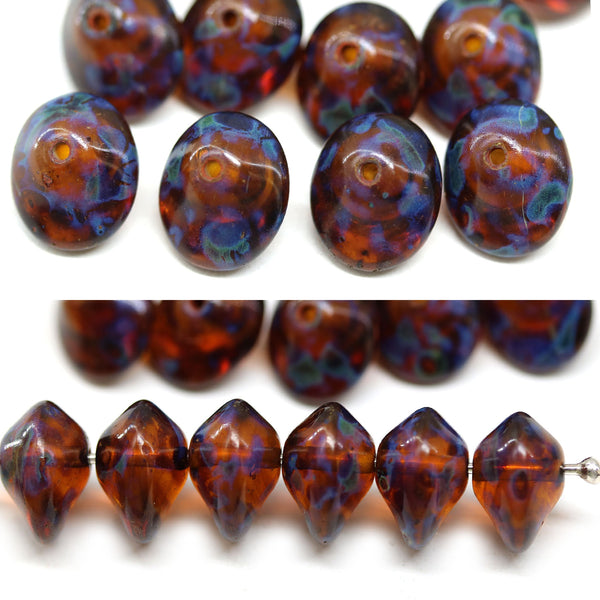 7x11mm Brown picasso saucer UFO shape Czech glass beads 15Pc