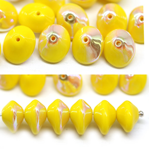 7x11mm Yellow saucer UFO shape AB finish Czech glass beads 15Pc