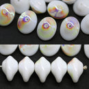 7x11mm Opaque white saucer UFO shape AB finish Czech glass beads 15Pc