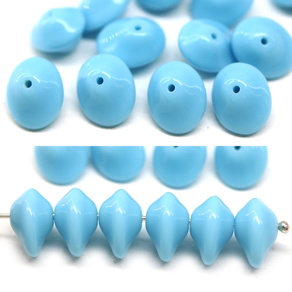 7x11mm Opaque blue saucer UFO shape Czech glass beads 15Pc