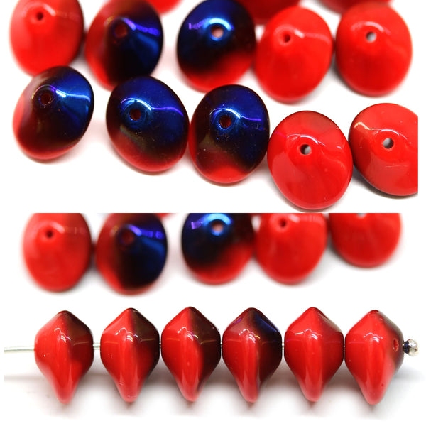 7x11mm Red saucer UFO shape metallic finish Czech glass beads 15Pc