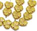 11x13mm Yellow maple czech glass leaf beads copper wash, 15pc