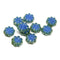 9mm Opal blue flower czech glass flat daisy beads, travertine finish - 10pc