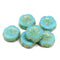 12mm Turquoise blue pansy flower Picasso finish fire polished beads