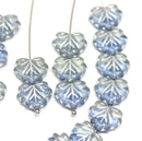 11x13mm Blue gray maple czech glass leaf beads silver inlays - 15pc
