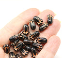 12x8mm Jet black and copper wash Czech glass tulip flower beads,  20Pc