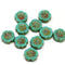 12mm Turquoise green pansy flower Picasso finish fire polished