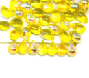 40pc Bright yellow transparent czech glass teardrop beads AB finish - 6x9mm