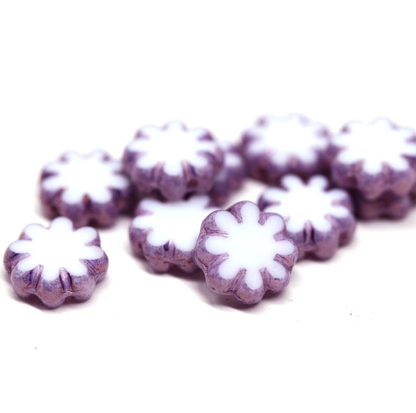 9mm White flower czech glass flat daisy beads for jewelry designs