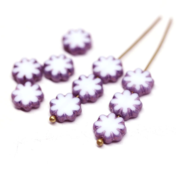 9mm White flower czech glass flat daisy beads for jewelry designs