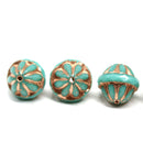 Turquoise large fancy bicone beads, copper inlays fire polished Czech glass