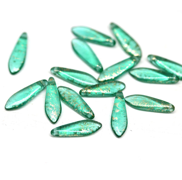 Teal dagger,golden flakes czech glass beads DIY jewelry