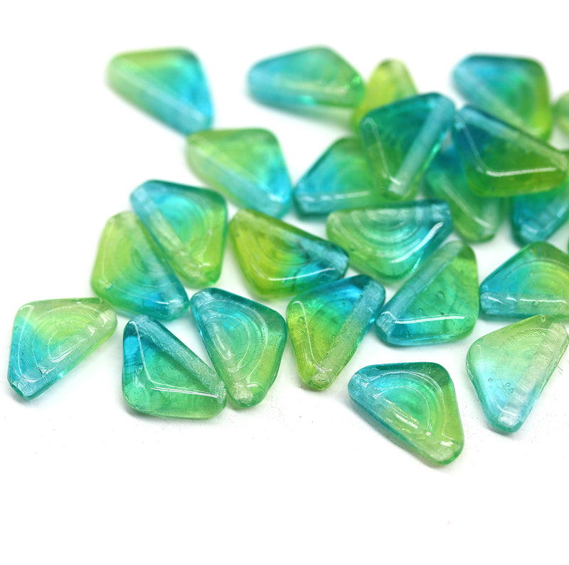 12x7mm Blue green triangle beads Czech glass 25Pc