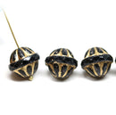 Black large fancy bicone beads, Golden wash fire polished Czech glass