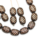 10x7mm Puffy oval black czech glass pressed beads, copper wash, 20pc