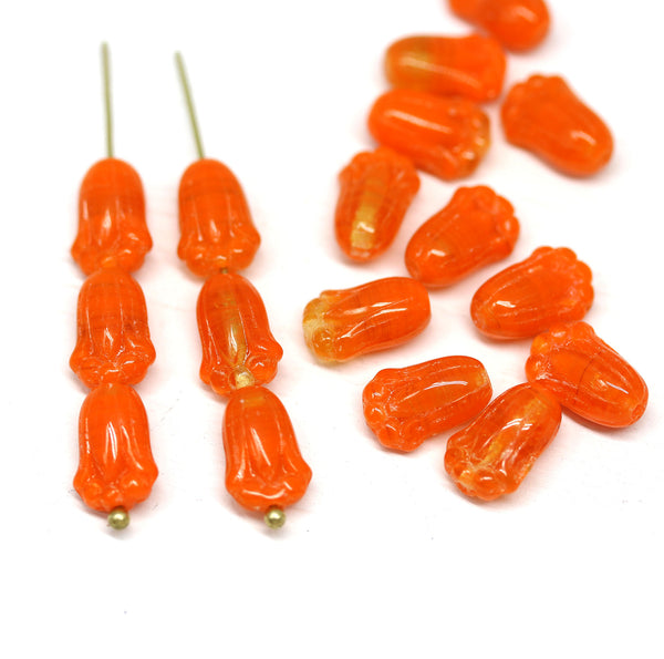 12x8mm Orange tulip flower Czech glass beads for jewelry designs