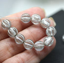8mm Gray czech glass round beads, melon shape, silver wash, 20pc