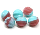 12mm Opal pink green melon czech glass beads, 6pc