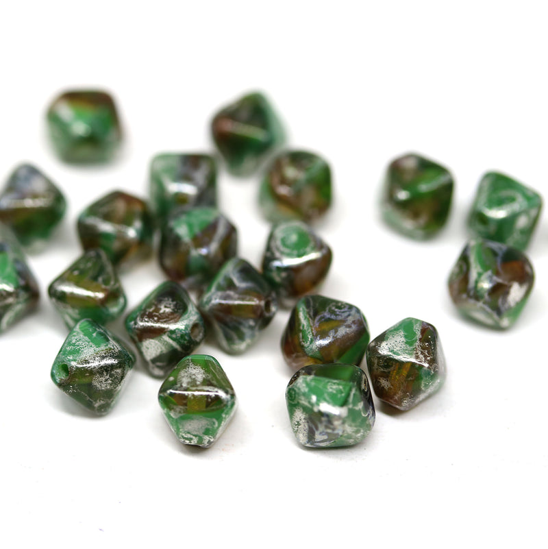 6mm Mixed green topaz bicone beads with travertin finish 30Pc