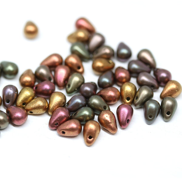 Metallic small czech glass drop beads mix for jewelry making craft