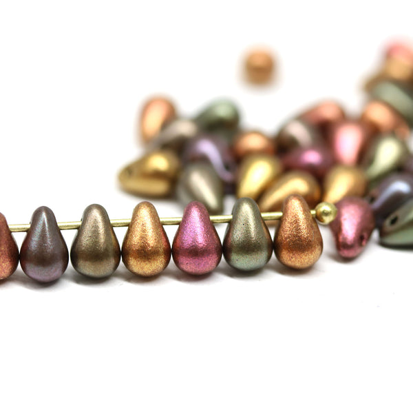 Metallic small czech glass drop beads mix for jewelry making craft