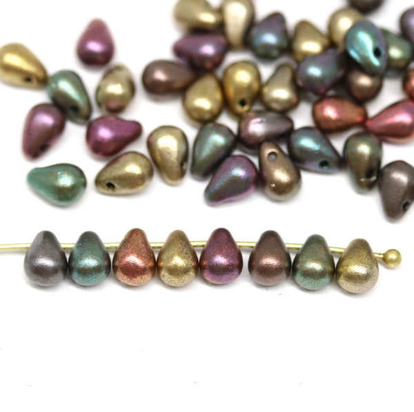 Metallic small czech glass drop beads mix for jewelry making craft