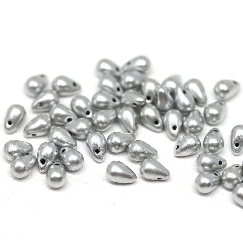 Silver small czech glass drop beads for jewelry making craft