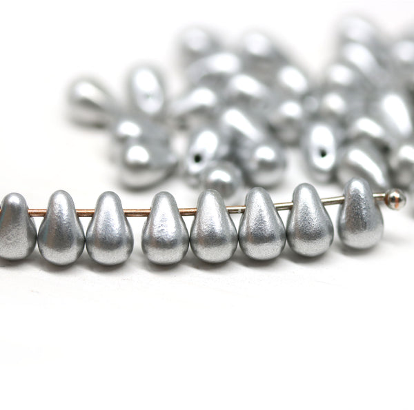 Silver small czech glass drop beads for jewelry making craft