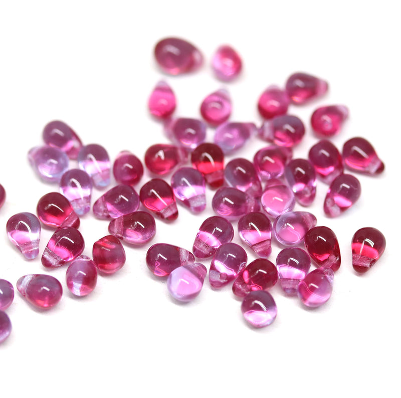 Bright pink small czech glass drop beads for jewelry making craft