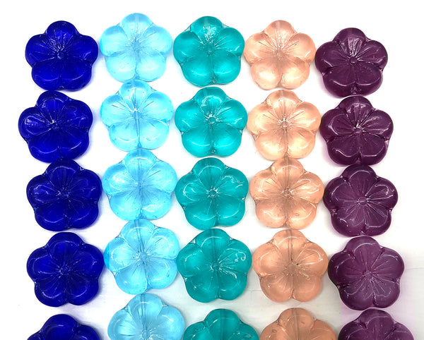 22mm Aqua blue large czech glass flower beads, 2pc