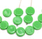 12mm Opaque apple green coin czech glass beads, round tablet beads, 12Pc