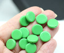 12mm Opaque apple green coin czech glass beads, round tablet beads, 12Pc