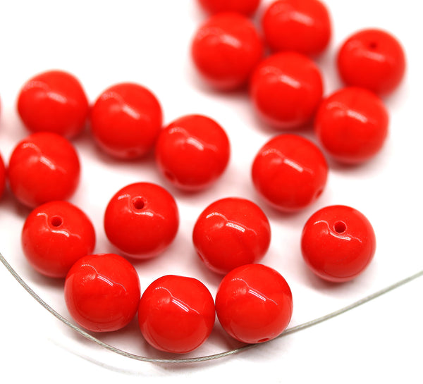 8mm Opaque red czech glass round pressed druk beads 20Pc