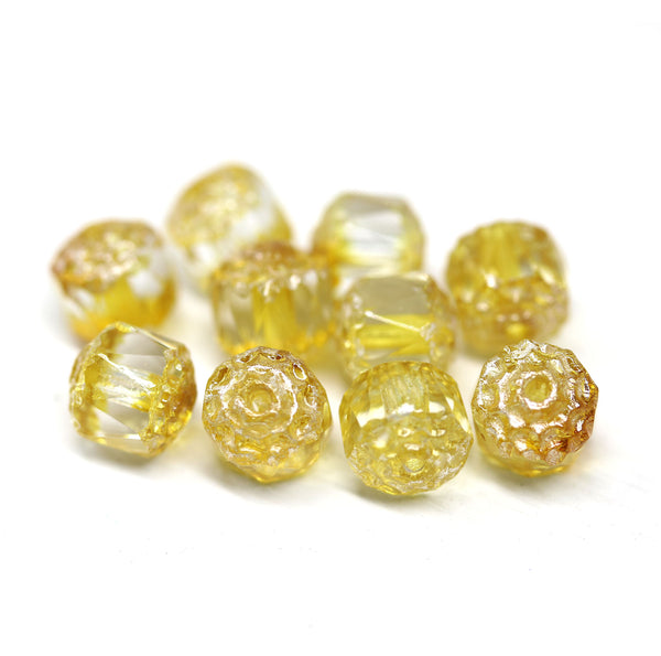 8mm Light yellow cathedral Czech glass fire polished beads DIY jewelry