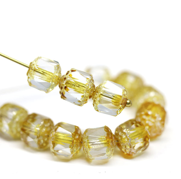 8mm Light yellow cathedral Czech glass fire polished beads DIY jewelry