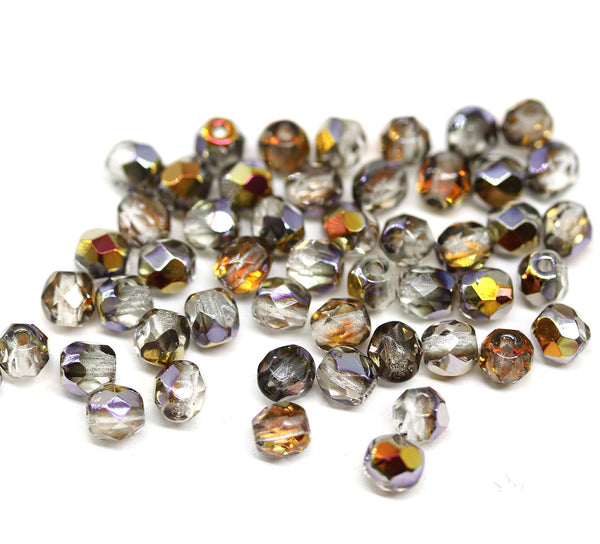 4mm Light gray vitrail finish Czech glass beads, 50Pc