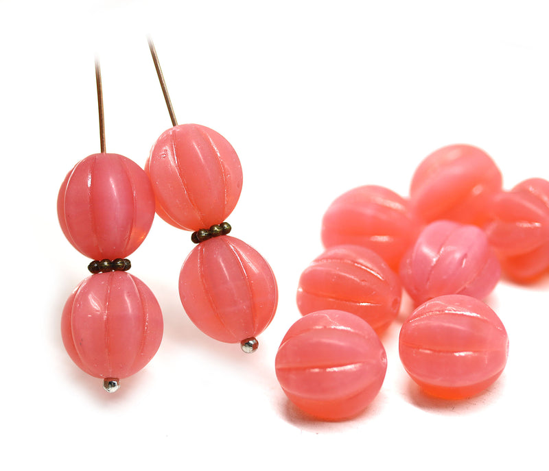 12mm Opal pink melon czech glass beads, 6pc