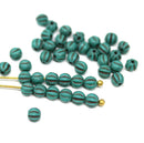 4mm Dark turquoise green melon shape glass beads with black stripes