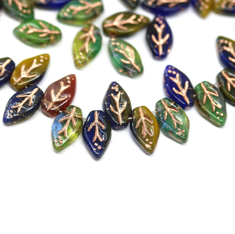10x6mm Multicolor leaf Czech glass beads mix - 40Pc