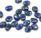 6x8mm Dark blue petal drop beads silver wash Czech glass flower petals, 25pc