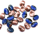 6x8mm Dark blue petal drop beads copper coated Czech glass flower petals, 25pc