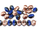 6x8mm Dark blue petal drop beads copper coated Czech glass flower petals, 25pc